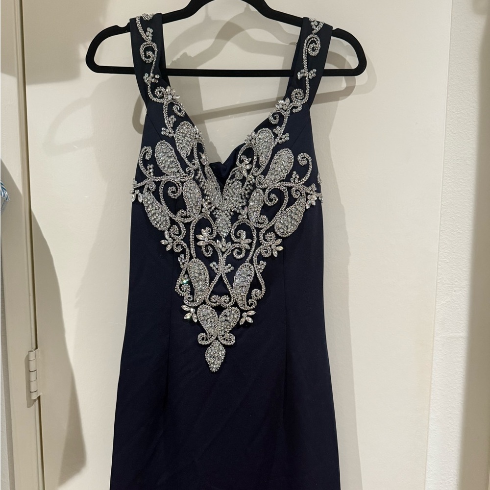 Jovani Midnight Blue Gown with Crystal Accents